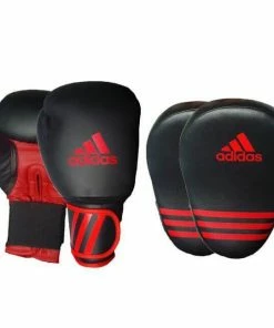 Adidas Boxing Gloves 12oz & Focus Pads Combo Set Kit - Black Red BOXING / MUAY THAI / MMA