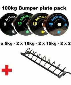 MORGAN 100KG BUMPER PLATE PACK + STORAGE TROLLEY Olympic Bumper & Fractional Plates