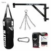Mani Fixed Wall Bracket + 4ft Punching Bag + Mitts + Bag Chain + Hook Set Pack - Black