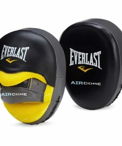 Everlast Leather Aircore Punch Mitts Focus Pads - Black / Yellow BOXING / MUAY THAI / MMA