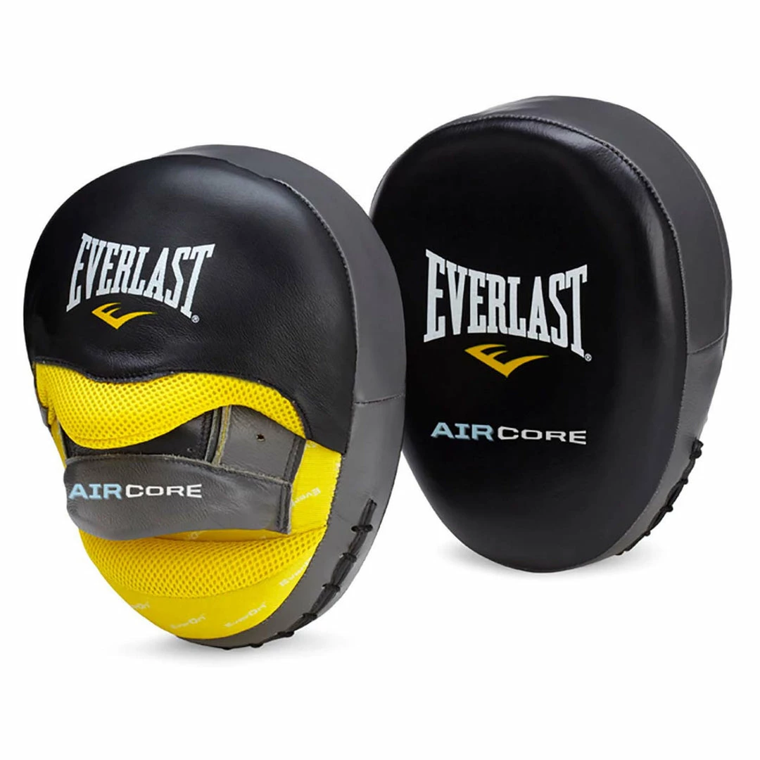 Everlast Leather Aircore Punch Mitts Focus Pads - Black / Yellow BOXING / MUAY THAI / MMA 3 Everlast Leather Aircore Punch Mitts Focus Pads - Black / Yellow BOXING / MUAY THAI / MMA