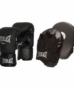 Everlast Tempo Boxing Gloves + Focus Pads Mitts Combo Kit - Black BOXING / MUAY THAI / MMA