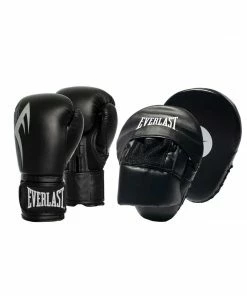 Everlast Power Boxing Gloves + Focus Pads Mitt 12oz Combo Kit - Black / Silver