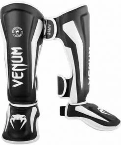 Venum Elite Standup ShinGuards - Black White BOXING / MUAY THAI / MMA
