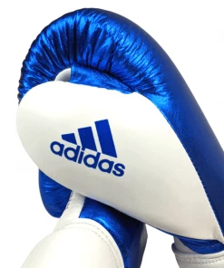 Adidas Hybrid 400 Lace Up Leather Boxing Gloves - Metallic Blue / White