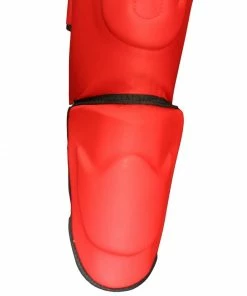 BOXING / MUAY THAI / MMA Punch Talon Leather Deluxe Instep Shin Pads Guards - Red