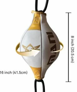 BOXING / MUAY THAI / MMA Mani Mini Fast Leather 8" Speed Floor To Ceiling Ball - Gold / White 13 BOXING / MUAY THAI / MMA Mani Mini Fast Leather 8
