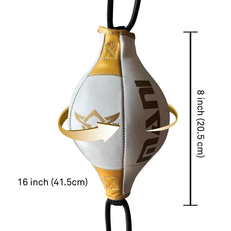 BOXING / MUAY THAI / MMA Mani Mini Fast Leather 8" Speed Floor To Ceiling Ball - Gold / White 8 BOXING / MUAY THAI / MMA Mani Mini Fast Leather 8" Speed Floor To Ceiling Ball - Gold / White