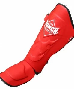 BOXING / MUAY THAI / MMA Punch Talon Leather Deluxe Instep Shin Pads Guards - Red