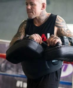 SMAI Elite85 Leather Thai Pads Pair - Black / Red BOXING / MUAY THAI / MMA