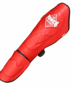 BOXING / MUAY THAI / MMA Punch Talon Leather Deluxe Instep Shin Pads Guards - Red