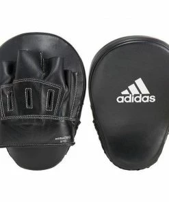 Adidas Leather Slim Curved Focus Mitts Punch Pads Training Boxing Black