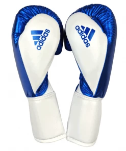 Adidas Hybrid 400 Lace Up Leather Boxing Gloves - Metallic Blue / White