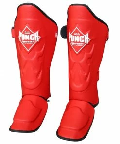 BOXING / MUAY THAI / MMA Punch Talon Leather Deluxe Instep Shin Pads Guards - Red
