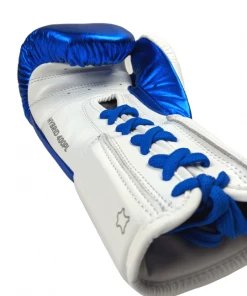 Adidas Hybrid 400 Lace Up Leather Boxing Gloves - Metallic Blue / White