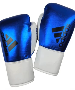 Adidas Hybrid 400 Lace Up Leather Boxing Gloves - Metallic Blue / White