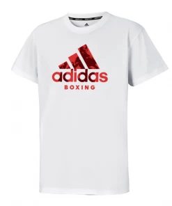 Adidas Badge Of Sport Boxing T-Shirt White & Red 100% Cotton FUNCTIONAL FITNESS