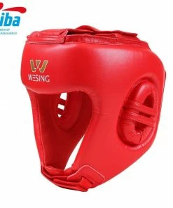 Morgan Wesing AIBA Approved Open Face Leather Sparring Head Guard Red/Blue BOXING / MUAY THAI / MMA