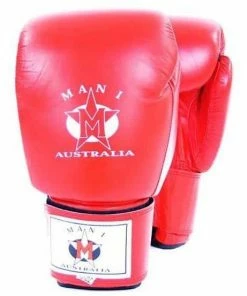 Mani RED 12oz Deluxe Leather Boxing Gloves Wrist Strap Sparring/Training BOXING / MUAY THAI / MMA