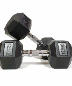 FUNCTIONAL FITNESS Morgan Hex Dumbbells PAIR Rubber Coated Cast Iron Commercial Gym Grade 2-35KG