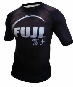 FUJI IBJJF Approved Short Sleeve Rash Guard Black MMA BJJ Thai Gis