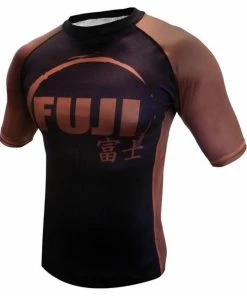 Gis FUJI IBJJF Approved Short Sleeve Rash Guard Brown MMA BJJ Thai