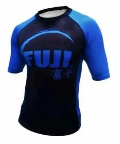 Gis FUJI IBJJF Approved Short Sleeve Rash Guard Blue MMA BJJ Thai