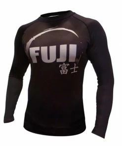 FUJI IBJJF Approved Long Sleeve Rash Guard Black MMA BJJ Thai Gis