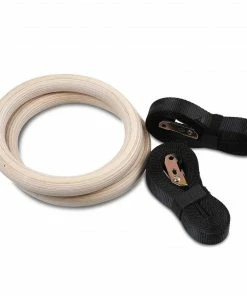 FUNCTIONAL FITNESS STRIKE Wooden Gym Rings SET With Heavy Duty Nylon Straps