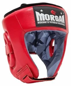 Morgan Platinum Open Face Leather Sparring Head Guard Helmet Classic [Red/Blue] BOXING / MUAY THAI / MMA