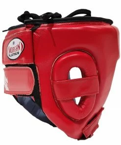 Morgan Platinum Open Face Leather Sparring Head Guard Helmet Classic [Red/Blue] BOXING / MUAY THAI / MMA