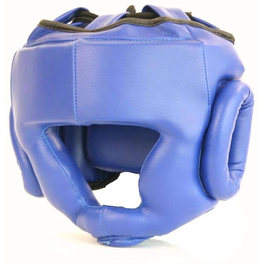 BOXING / MUAY THAI / MMA Mani Leather Full Face Ear Chin Cheek Pre-Moulded Head Guard Gear - Blue 3 BOXING / MUAY THAI / MMA Mani Leather Full Face Ear Chin Cheek Pre-Moulded Head Guard Gear - Blue