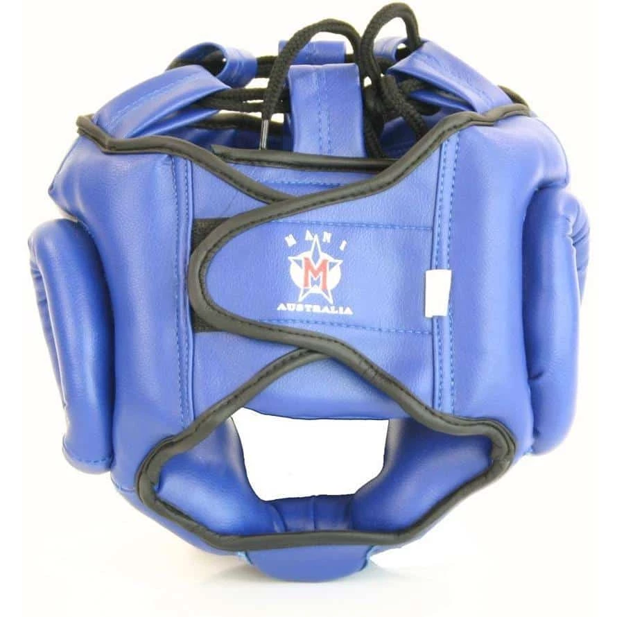 BOXING / MUAY THAI / MMA Mani Leather Full Face Ear Chin Cheek Pre-Moulded Head Guard Gear - Blue 4 BOXING / MUAY THAI / MMA Mani Leather Full Face Ear Chin Cheek Pre-Moulded Head Guard Gear - Blue