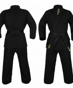 Morgan Yamasaki Gold Deluxe Brushed Canvas Karate Uniform (Black) - 14oz MARTIAL ARTS