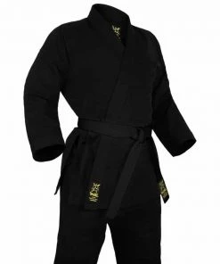Morgan Yamasaki Gold Deluxe Brushed Canvas Karate Uniform (Black) - 14oz MARTIAL ARTS