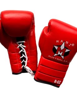 BOXING / MUAY THAI / MMA Mani RED Pro Fighting Lace Up Leather Boxing Gloves