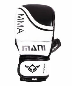 Mani MMA Leather Grappling Sparring Gloves - Black / White BOXING / MUAY THAI / MMA