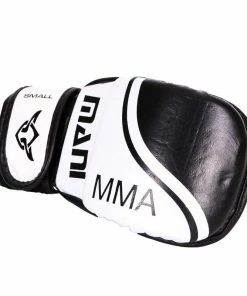 Mani MMA Leather Grappling Sparring Gloves - Black / White BOXING / MUAY THAI / MMA