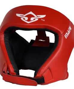 BOXING / MUAY THAI / MMA Mani Leather Open Face Pre-moulded Head Guard Gear - Red