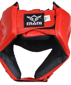 BOXING / MUAY THAI / MMA Mani Leather Open Face Pre-moulded Head Guard Gear - Red