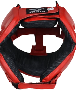 BOXING / MUAY THAI / MMA Mani Leather Open Face Pre-moulded Head Guard Gear - Red