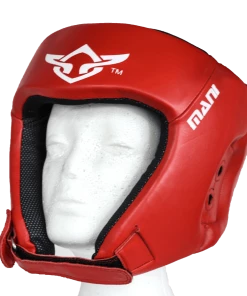 BOXING / MUAY THAI / MMA Mani Leather Open Face Pre-moulded Head Guard Gear - Red