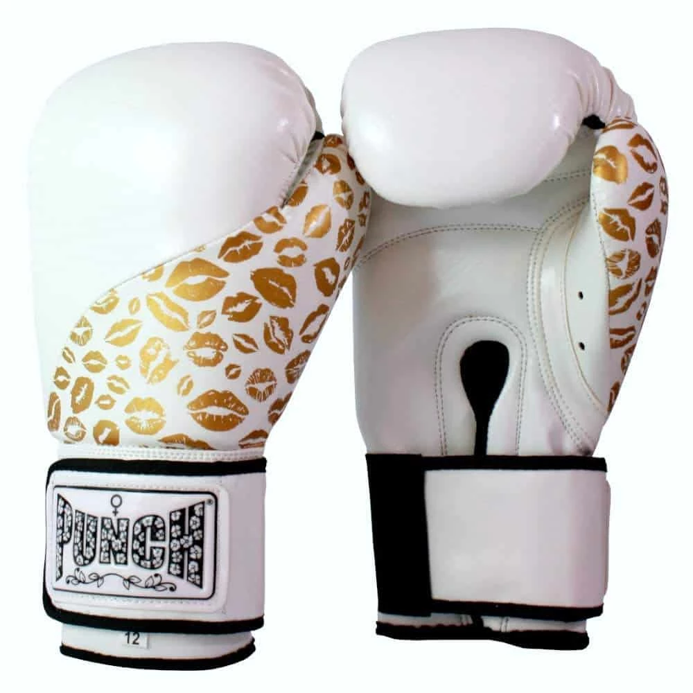 Punch Womens Boxing Gloves Gold Lip Art White 12oz Limited Edition 3 Punch Womens Boxing Gloves Gold Lip Art White 12oz Limited Edition