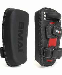 SMAI Elite85 Leather Thai Pads Pair - Black / Red BOXING / MUAY THAI / MMA