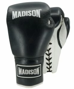 Madison Platinum Lace-up Leather Boxing Gloves - Black/White BOXING / MUAY THAI / MMA