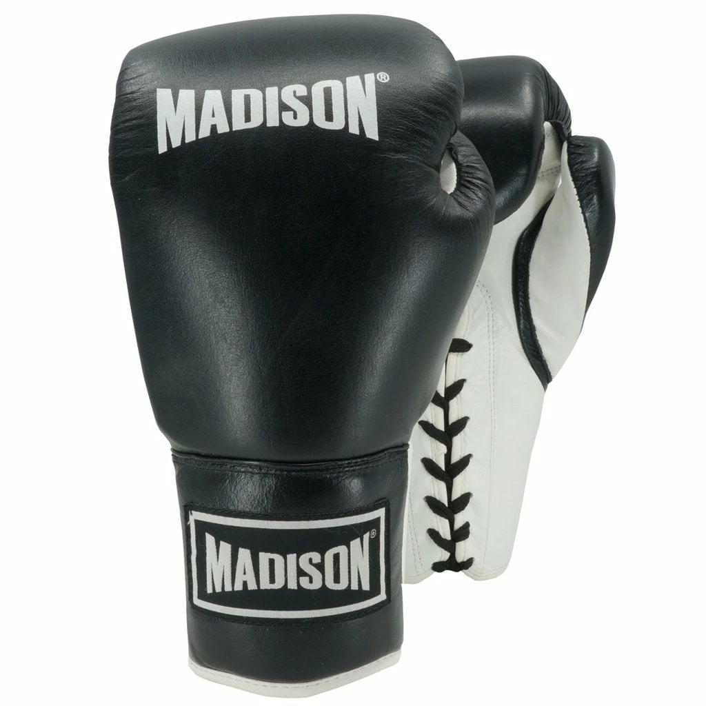 Madison Platinum Lace-up Leather Boxing Gloves - Black/White BOXING / MUAY THAI / MMA 3 Madison Platinum Lace-up Leather Boxing Gloves - Black/White BOXING / MUAY THAI / MMA