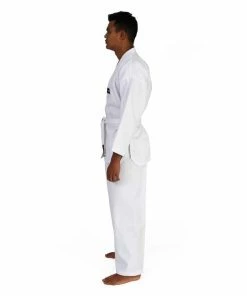 MARTIAL ARTS SMAI TKD Uniform 8oz Ribbed Student Dobok (White V-Neck) Gi + White Belt