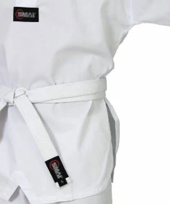 MARTIAL ARTS SMAI TKD Uniform 8oz Ribbed Student Dobok (White V-Neck) Gi + White Belt