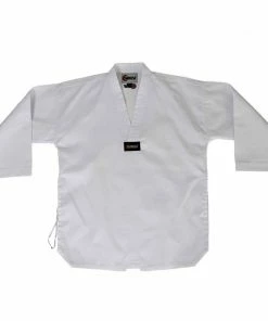 MARTIAL ARTS SMAI TKD Uniform 8oz Ribbed Student Dobok (White V-Neck) Gi + White Belt