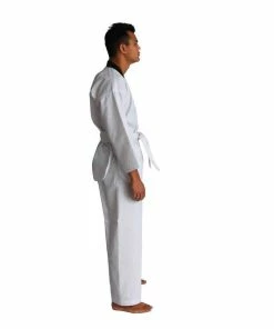 SMAI TKD Uniform 8oz Ribbed Student Dobok (Black V-Neck) Gi + White Belt MARTIAL ARTS